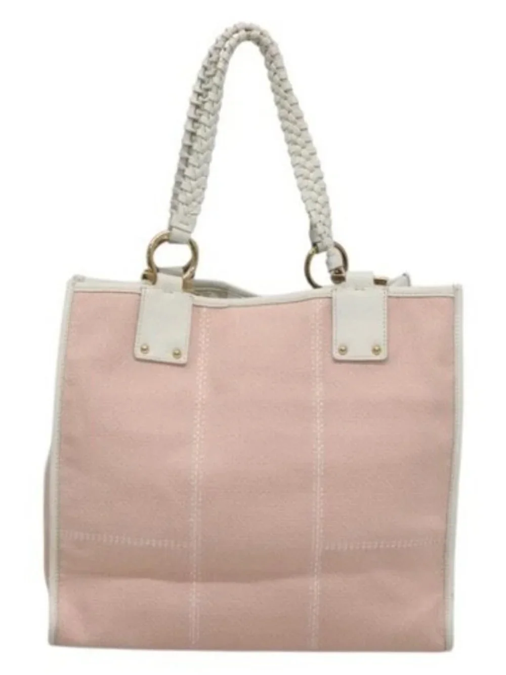Salvatore Ferragamo Gancini Tote Bag Canvas Leather Pink White gold Auth EC754